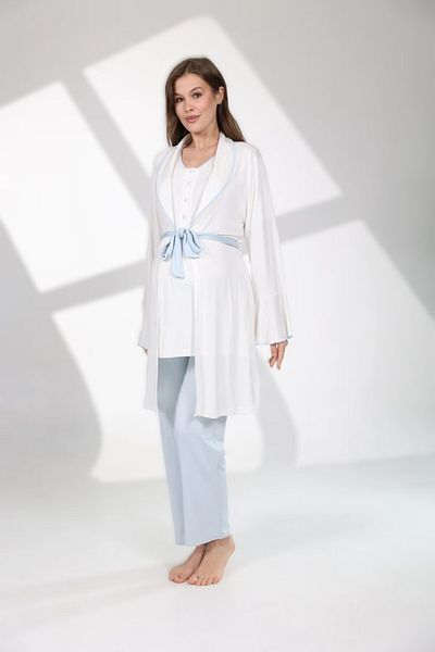 Pelin Set pijamale 3' pentru femei, albastru, cu mâneci cu volan, maternitate, maternitate