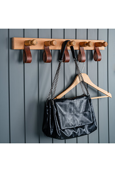 WoMoreCo Ahşap Duvar Askısı & Deri Kayışlı Askılık & Deri Kayışlı Dekoratif A...