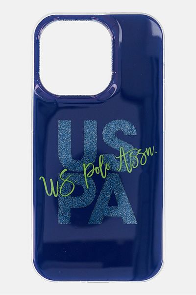 U.S. Polo Assn. iPhone 14 Pro Glitter Script Hard Case, Navy