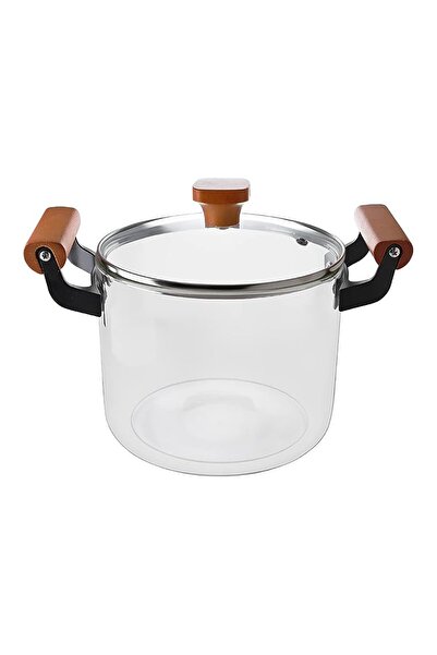 mastergold Heat Resistant Clear Borosilicate Glass Cooking Pot with Stylish Wooden Handles Glass Pot Multi-Use