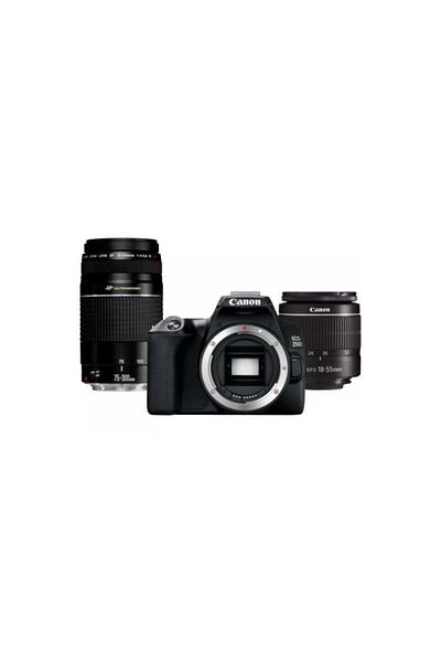 Canon كاميرا EOS 250D DSLR مع عدسة EF-S 18-55mm f/3.5-5.6 III+ EF 75-300mm f/4-5.6 III باللون الأسود