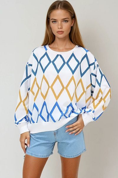 VAGGON Γυναικείο φούτερ Ecru Crew Neck με ψηφιακή εκτύπωση Vgn-mda-1076