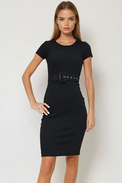 VAGGON Rochie camisole cu mânecă scurtă cu centură neagră pentru femei Prmx11830