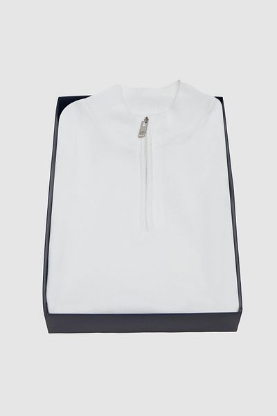 D'S Damat Slim Fit Ecru Boxed Half Zipper Knitwear Sweater