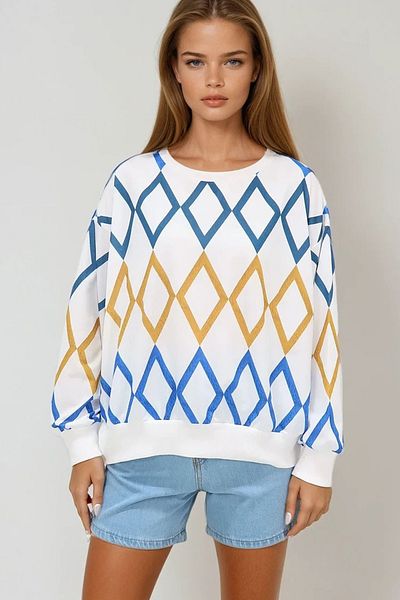 VAGGON Γυναικείο φούτερ Ecru Crew Neck με ψηφιακή εκτύπωση Vgn-mda-1076