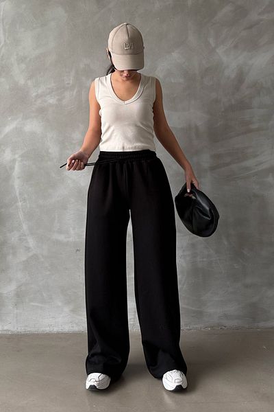 Madmext Schwarze Jogginghose für Damen mit entspannter Passform, verstellbare Taille, weites Bein MG2122