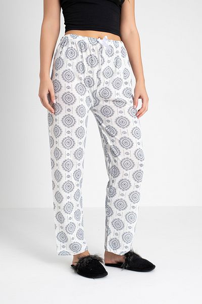 DONEX Cotton Thin Breathable Fabric Ribbon Waist Detail Printed Women's Sleepwear Bottoms Without Pockets