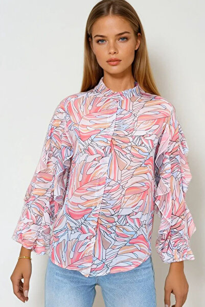 VAGGON Cămașă din șifon cu mâneci cu guler roz Judge pentru femei Prmx11478