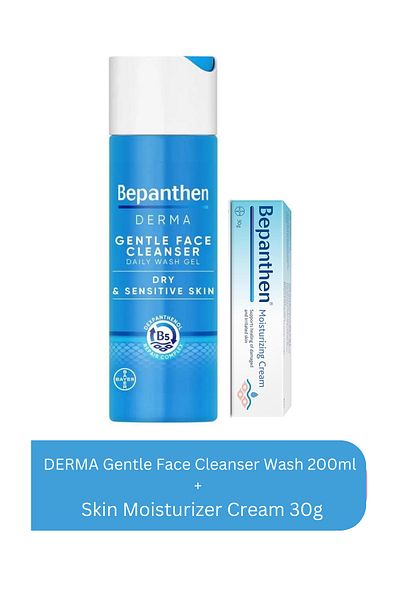 Bepanthen DERMA Gentle Face Cleanser Wash 200ml + Skin Moisturizer Cream 30g