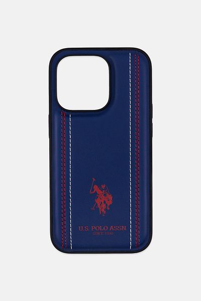 U.S. Polo Assn. Leather Case With Stitched Lines Double Line iPhone 14 Pro, Navy
