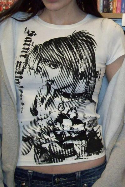 Köstebek Crop cu mânecă scurtă alb Vintage Anime Misa Amane Saint