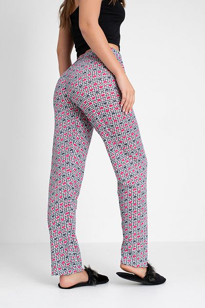 DONEX Cotton Thin Breathable Fabric Ribbon Waist Detail Printed Women's Sleepwear Bottoms Without Pockets