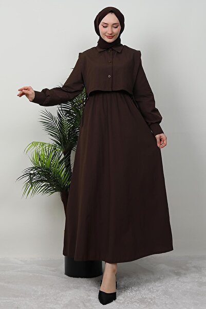 GİZ AGİYİM Φόρεμα με κορδόνι σε καφέ χρώμα