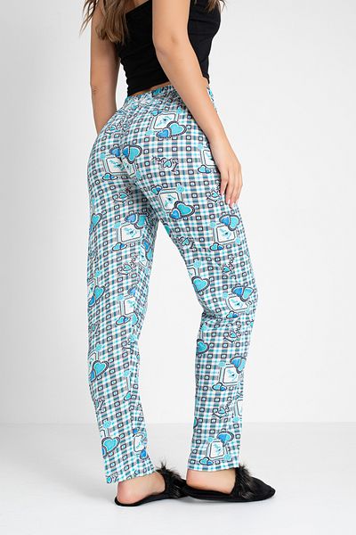 DONEX Bumbac, țesătură subțire, respirabilă, panglică, detaliu în talie, imprimat, fără buzunare, pantaloni de pijama pentru femei