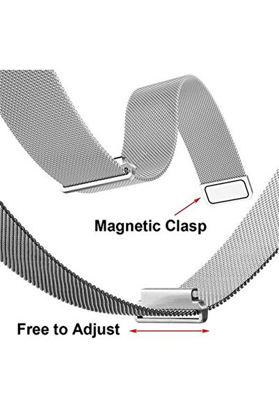 onlinekordon 22mm Steel Mesh Braided Silver Watch Band - Magnet Lock