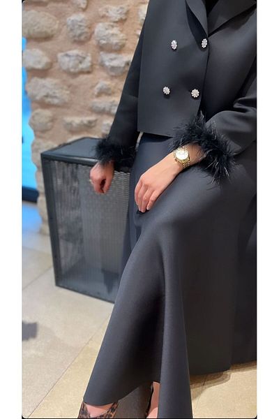 Uçan Fil Black Design Rose Skirt Jacket Set