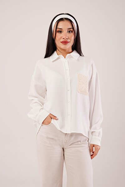 Hipo Trend Pocket Čipka Paket Oversize kroj Belih Košulja
