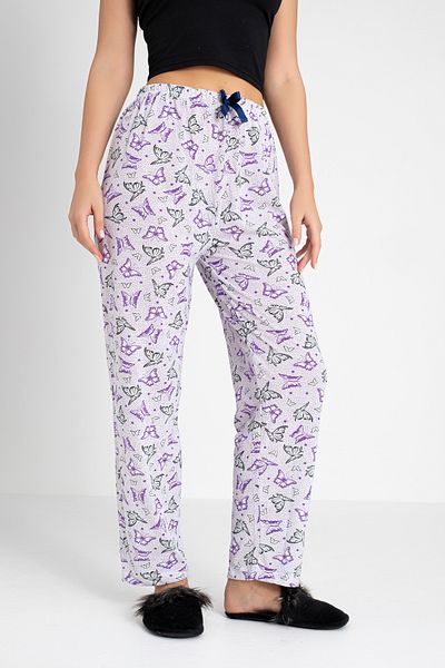 DONEX Cotton Thin Breathable Fabric Ribbon Waist Detail Printed Women's Sleepwear Bottoms Without Pockets