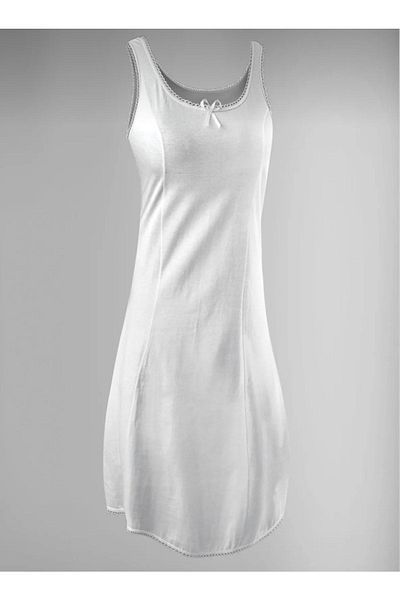 skycott White Lace Thick Straps Long Nightgown Dress - 100% Cotton with Bow Detail