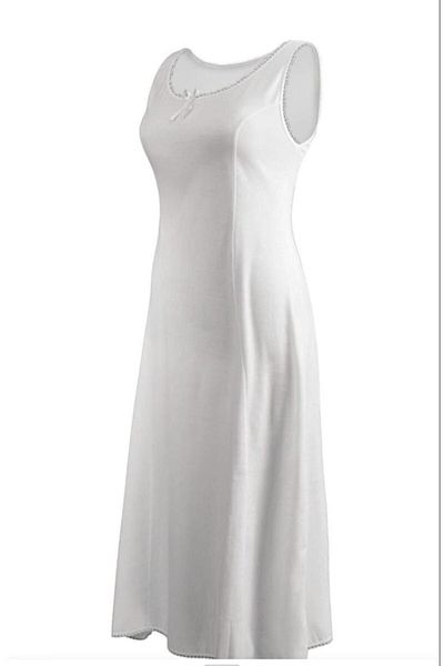 skycott White Lace Thick Straps Long Nightgown Dress - 100% Cotton with Bow Detail