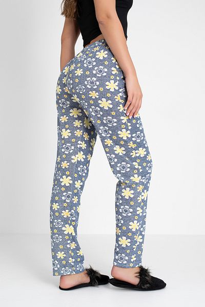 DONEX Bumbac, țesătură subțire, respirabilă, panglică, detaliu în talie, imprimat, fără buzunare, pantaloni de pijama pentru femei