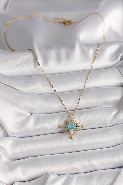 NEZADE STORE 316L Steel Gold Color Chain Blue Stone Detailed North Star Model Women's Necklace - Lisinya