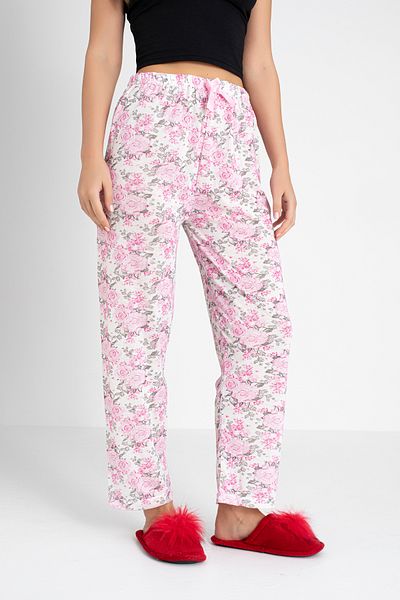 DONEX Cotton Thin Breathable Fabric Ribbon Waist Detail Printed Women's Sleepwear Bottoms Without Pockets