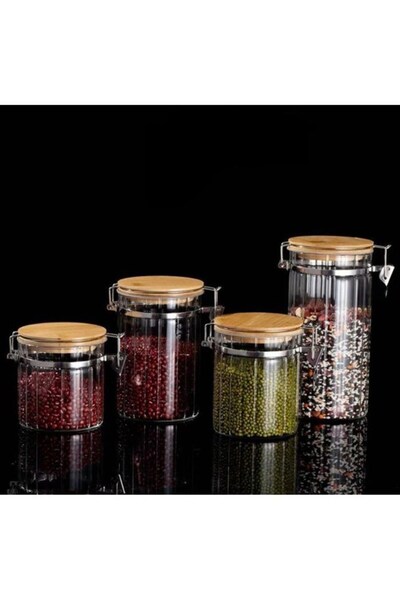 Qerhome 4-Piece Vacuum Borosilicate Glass Jar Set with Bamboo Lid and Clip