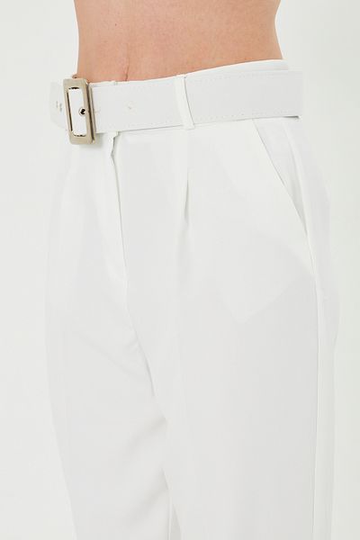 Kutaf White High Waist Belted Carrot Trousers
