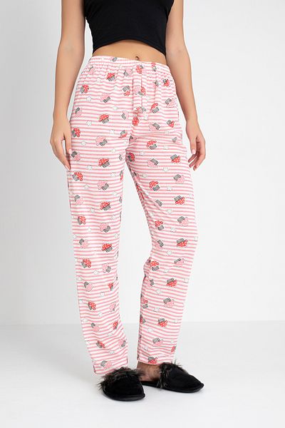 DONEX Cotton Thin Breathable Fabric Ribbon Waist Detail Printed Women's Sleepwear Bottoms Without Pockets