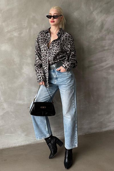 Madmext Cămașă de damă cu model leopard negru Mg2296