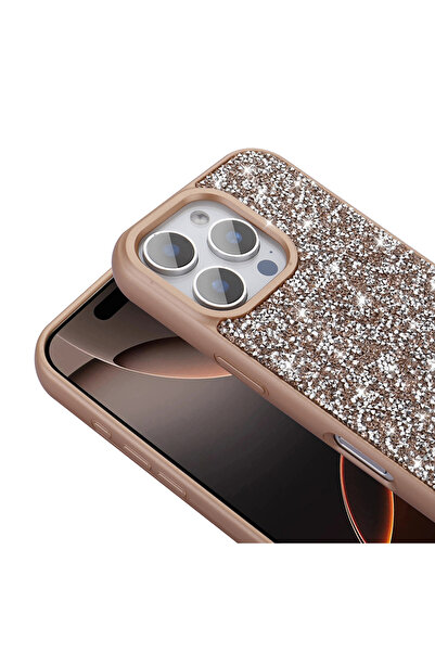 Nezih Case Apple iPhone 16 Pro Uyumlu Parlak Taşlı Tasarım Parıltılı Kapak Kılıf
