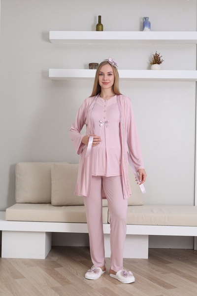 ERDENİZ TEKSTİL طقم ملابس نوم للأمهات بأكمام قصيرة مع طية صدر السترة وأزرار و...