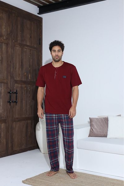 CALİA Men's Summer Short Sleeve Combed Cotton Single Jersey Pajamas Set