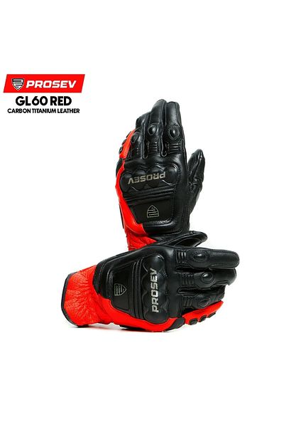 Prosev Gl60 Protect Leather Motorcycle Gloves (Red-Black)