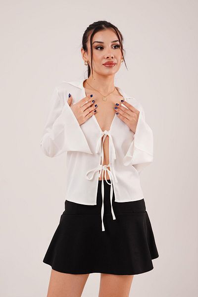 Hipo Trend Satin Front Tie White Elegance Blouse