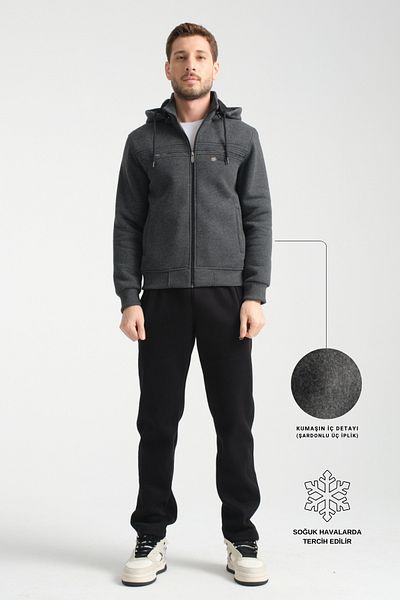 Shooter Winter Anthracite Men's Tracksuit Set with Hooded Inside and Regular Fit