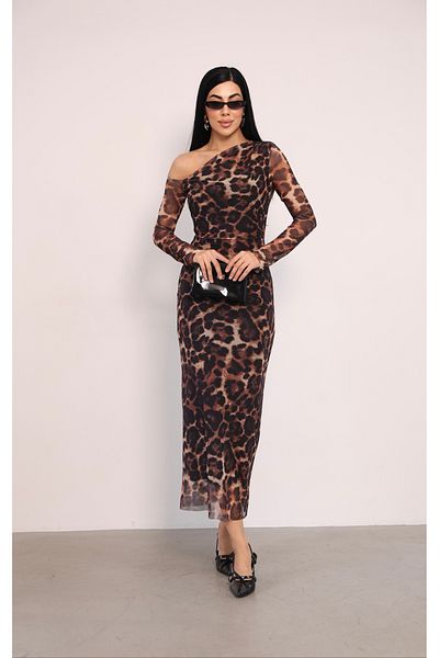 giyimmasalı Φόρεμα με μοτίβο LEOPARD από ύφασμα τούλι με λεπτομέρεια ώμου