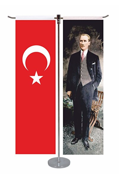 Özel Flama Bayrak MUSTAFA KEMAL ATATÜRK TÜRK BAYRAĞI T KROM DİREKLİ MASA BAYRAĞI ÇİFT TARAFLI SATEN KUMAŞ