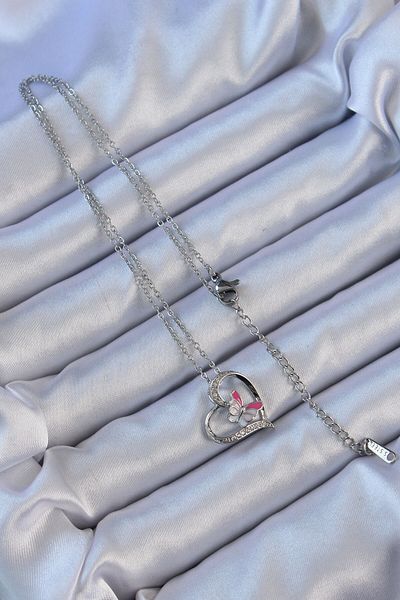 NEZADE STORE 316L Steel Chain Silver Color Enamel Butterfly Figure Zircon Stone Heart Necklace - Lisinya