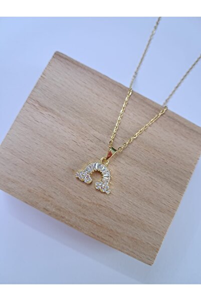 Çelik Gökkuşağı gold taşlı çelik kolye