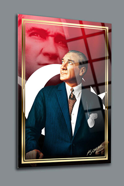 SRD Concept Atatürk 166 Cam Tablo-Atatürk Tablosu-Türk Bayrağı Tablosu