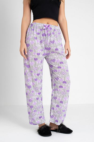 DONEX Cotton Thin Breathable Fabric Ribbon Waist Detail Printed Women's Sleepwear Bottoms Without Pockets