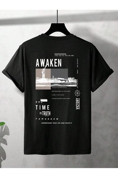 Revasser Unisex Ανδρικά/Γυναικεία μπλουζάκια AWAKEN Προσαρμοσμένη στάμπα, βαμβακερή μπλούζα
