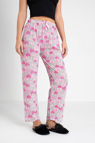 DONEX Cotton Thin Breathable Fabric Ribbon Waist Detail Printed Women's Sleepwear Bottoms Without Pockets