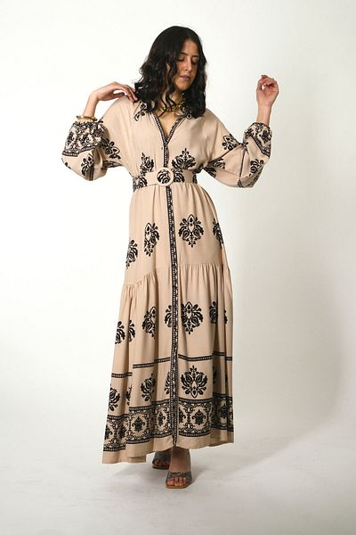 ABBRA Women's Prevailing Collar Buttoned Front Belted 100% Viscose Summer Dress