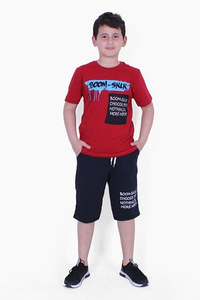 FYK KİDS Boom Sklk Text Printed Boy's Bottom-Top Capri Set