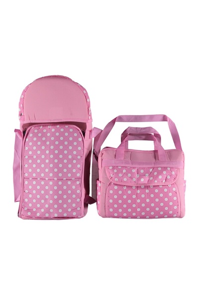 ŞAMATA PARTİ EVİ Bebek Taşıma Seti, Pembe Puantiyeli Portbebe Ve Bakım Çantası