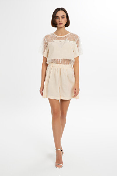 GIZIA SPORT Pul Payet Detaylı Ekru Şort