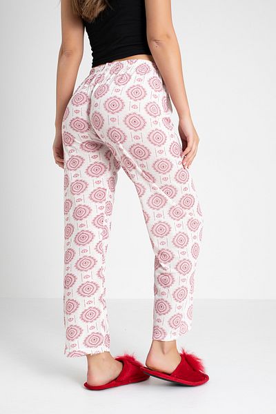DONEX Cotton Thin Breathable Fabric Ribbon Waist Detail Printed Women's Sleepwear Bottoms Without Pockets